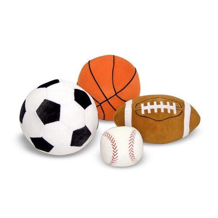 Подушки и подголовники: Набор мягких спортивных мячей: футбол, баскетбол, бейсбол, Melissa & Doug
