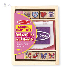 Товари для малювання: Набір дерев'яних штампів «Метелики і сердечки», 8 шт., Melissa & Doug