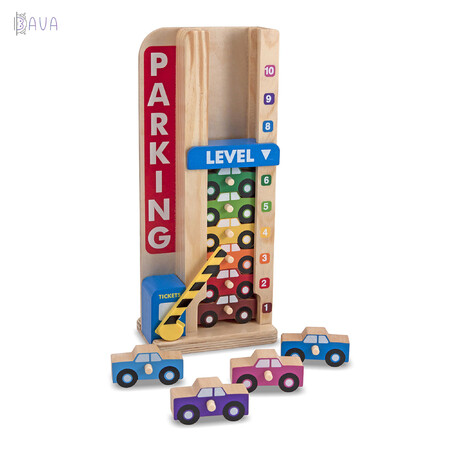 Сооружения и автотрэки: Игровой деревянный набор «Паркинг с машинками», Melissa & Doug