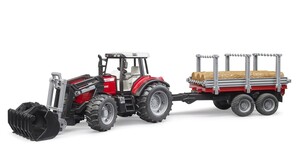 Городская и сельская техника: Игровой трактор Massey Ferguson с прицепом-лесовозом, Bruder