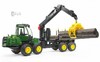 Трактор John Deere 1210E с прицепом с манипулятором и бревнами, Bruder