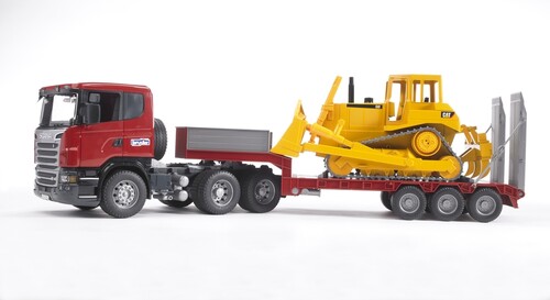 Городская и сельская техника: Набор игровой: автомобиль Scania R-Series с прицепом и бульдозером Cat, Bruder