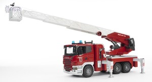Ігри та іграшки: Пожежна машина Scania з висувною драбиною і помпою з модулем зі світловими і звуковими ефектами, Bru