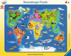 Пазли і головоломки: Дитячий пазл "Карта світу з тваринами" від Ravensburger