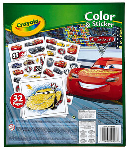 Книга-раскраска с наклейками Тачки-3 (32 страницы, 50 наклеек), Crayola