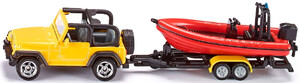Водний транспорт: Автомобиль Jeep Wrangler с прицепом и лодкой, Siku