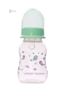 Пляшка для годування з талією й силіконовою соскою, Baby team (м'ятний, 125 мл)