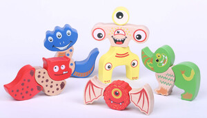 Магнітні конструктори: Дерев'яна іграшка-конструктор Wumba Монстри 5 фігурок