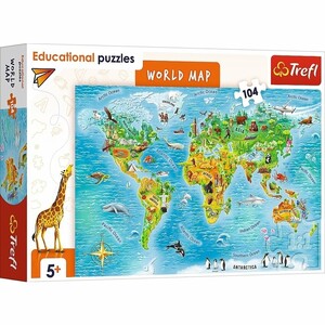 Пазлы и головоломки: Пазл учебный «Карта мира, англ. язык», 104 эл, Trefl