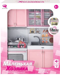Кухня кукольная со световыми и звуковыми эффектами, Розовая 7, QunFengToys