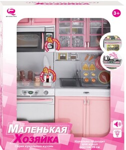 Сюжетно-ролевые игры: Кухня кукольная со световыми и звуковыми эффектами, Маленькая хозяюшка 5 (розовая), QunFengToys