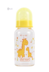 Бутылочка для кормления стеклянная с силиконовой соской, Baby team (желтый)