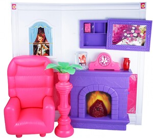 Домики и мебель: Гостиная кукольная со световыми и звуковыми эффектами , розовая, QunFengToys