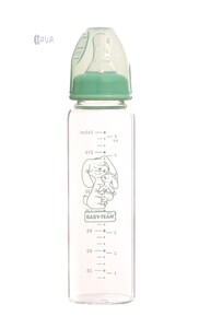 Поильники, бутылочки, чашки: Бутылочка для кормления стеклянная с силиконовой соской, Baby team (зайчик, 250 мл)