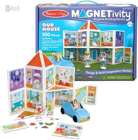 Магнітні: Ігровий магнітний набір «Будинок» з машинкою, Melissa & Doug