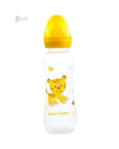 Пляшка для годування з латексною соскою, Baby team (жовтий, 250 мл)