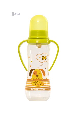 Бутылочки: Бутылочка для кормления с латексной соской и ручками, Baby team (собачка, салатовый)