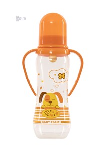 Пляшечки: Пляшка для годування з латексною соскою й ручками, Baby team (собачка, помаранчевий)