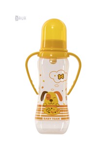 Поильники, бутылочки, чашки: Бутылочка для кормления с латексной соской и ручками, Baby team (собачка, желтый)