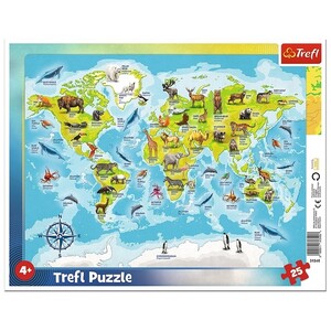 Ігри та іграшки: Пазл рамка-вкладиш «Карта світу з тваринами», 25 ел., Trefl