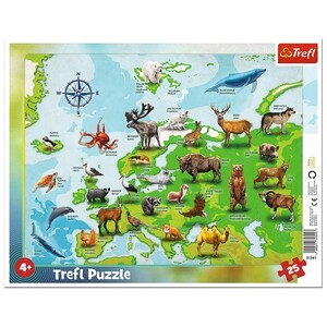Пазлы и головоломки: Пазл рамка-вкладыш «Карта Европы с животными», 25 эл., Trefl