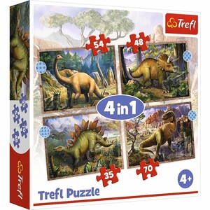 Ігри та іграшки: Набір пазлів 4в1 «Цікаві динозаври», 35-48-54-70 ел., Trefl