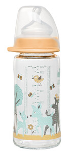 Бутылочки: Стеклянная бутылочка «Олени» с широким горлышком, анатомическая, силиконовая, оранжевая, от 0 мес., 240 мл, Nip