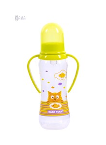 Пляшечки: Пляшка для годування з силіконовою соскою й ручками, Baby team (салатовий, 250 мл)