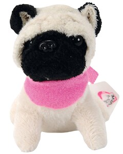 Мягкие игрушки: Мини-модница Мопс с черной мордочкой, собачка с повязкой (10 см), Chi Chi Love