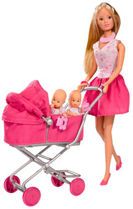 Ляльки: Кукла Штеффи в платье с детьми в коляске, Steffi & Evi Love