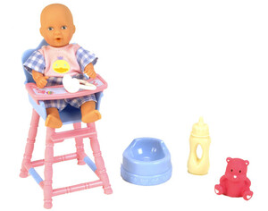 Игры и игрушки: Пупс, 12 см, со стульчиком для кормления и аксессуарами, New Born Baby
