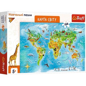 Ігри та іграшки: Пазл навчальний «Карта світу, укр. версія», 104 ел., Trefl