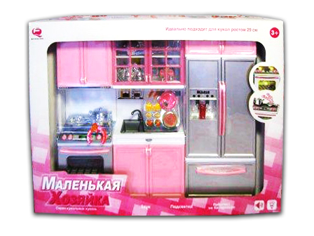 Кухня и столовая: Кукольная кухня Маленькая хозяйка, розовая, QunFengToys