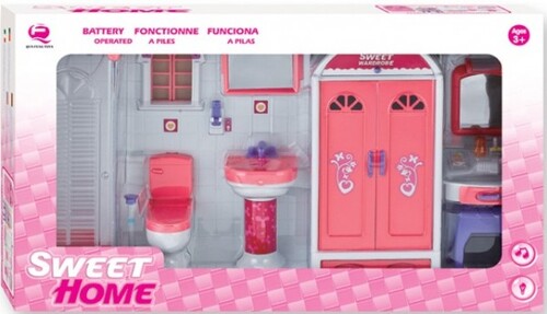 Будиночки і меблі: Кукольная ванная комната, Сладкий домик, розовая, QunFengToys