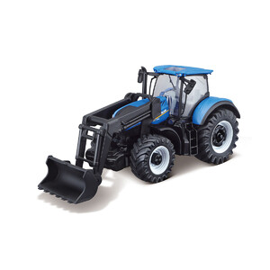 Машинки: Автомодель серії Farm Трактор New Holland із фронтальним навантажувачем синій (1:32), Bburago