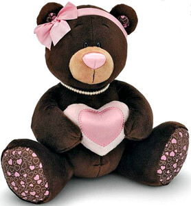 Мягкие игрушки: Медведица, сидящая с сердечком, 25 см, Choco & Milk, Orange