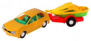 Ігри та іграшки: Игрушечная машинка авто-купе с прицепом, желтая, Wader
