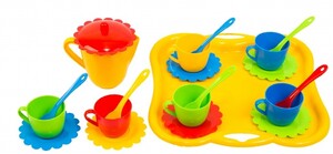 Игрушечная посуда и еда: Ромашка, набор посуды с чайником и желтым подносом, 22 предмета. Тигрес