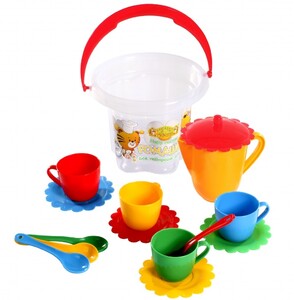 Іграшковий посуд та їжа: Ромашка, набор посуды с желтым чайником в ведерке, 15 предметов. Тигрес