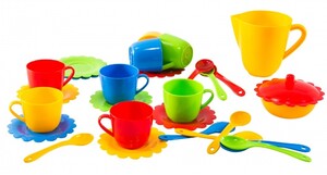 Іграшковий посуд та їжа: Ромашка, набор посуды с желтым чайником, 28 предметов в коробке. Тигрес