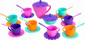Сюжетно-ролевые игры: Ромашка, набор посуды с розовым чайником, 28 предметов в коробке, Тигрес