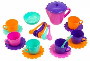 Игрушечная посуда и еда: Ромашка, набор посуды с розовым чайником, 22 предмета в коробке. Тигрес