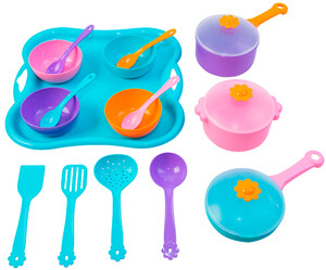 Ромашка, набор столовой посуды 19 предметов, с розовой кастрюлей, Тигрес
