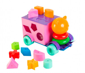 Кубики, пірамідки і сортери: Тигреня - розвиваюча машинка-сортер рожево-фіолетова, 21 елемент, Тигрес