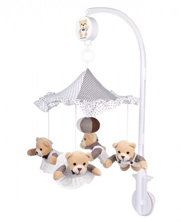 Мобили, ночники, проекторы: Музыкальный плюшевый мобиль с балдахином Мишки под зонтиком, Canpol babies