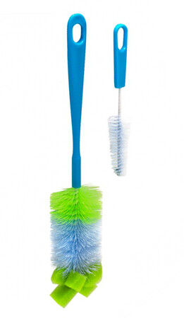 Принадлежности для мытья бутылочек: Ершик с двумя щеточками и губкой для мытья бутылочек и сосок Чистота (голубая ручка), Canpol babies