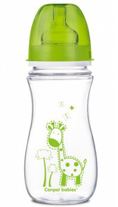 Поїльники, пляшечки, чашки: Антіколіковая пляшечка EasyStart Кольорові звірята (зелена кришка), 300 мл, Canpol babies