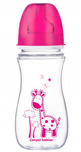 Поильники, бутылочки, чашки: Антиколиковая бутылочка EasyStart Цветные зверюшки (малиновая крышка), 300 мл, Canpol babies