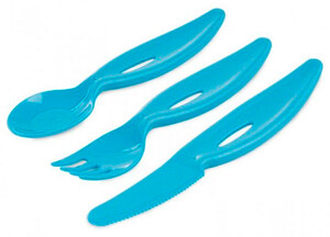 Детская посуда и приборы: Детский набор столовых приборов (ложка, вилка, нож), голубые, Canpol babies