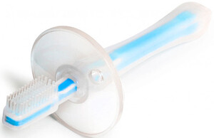 Зубные пасты, щетки и аксессуары: Зубная щетка с ограничителем (силиконовая) голубая, Canpol babies